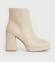 New Look Off White Square Toe Block Heel Platform Ankle Boots